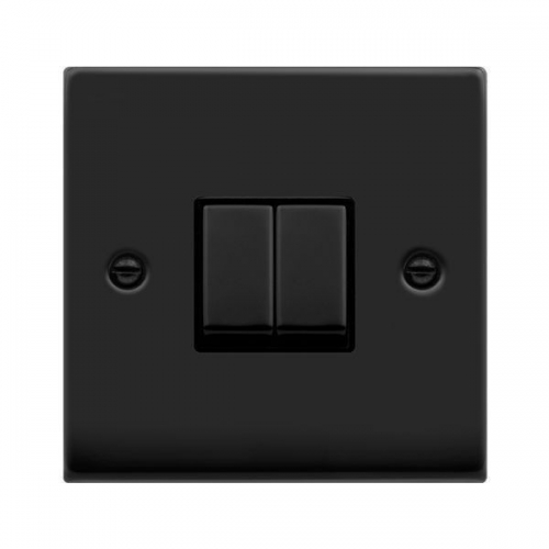 Click VPMB412BK Deco Matt Black 2 Gang 2 Way 10Ax Plateswitch With Ingot Switches & Black Inserts
