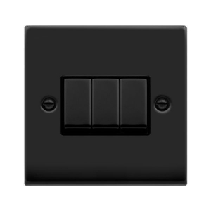 Click VPMB413BK Deco Matt Black 3 Gang 2 Way 10Ax Plateswitch With Ingot Switches & Black Inserts