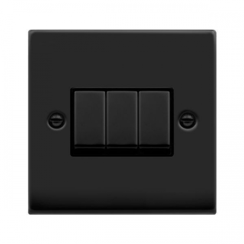 Click VPMB413BK Deco Matt Black 3 Gang 2 Way 10Ax Plateswitch With Ingot Switches & Black Inserts