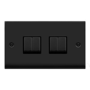 Click VPMB414BK Deco Matt Black 4 Gang 2 Way 10Ax Plateswitch With Ingot Switches & Black Inserts