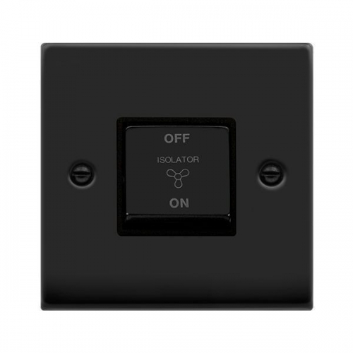 Click VPMB520BK Deco Matt Black 1 Gang 10Ax TP Fan Isolator Switch With Ingot Switch & Black Inserts