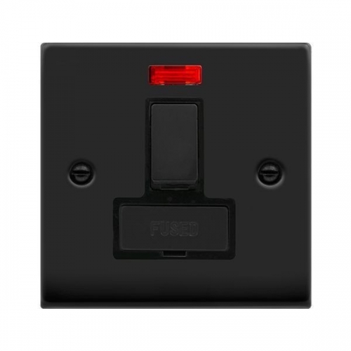 Click VPMB752BK Deco Matt Black 13A DP Fused Switched Connection Unit With Neon, Ingot Switch & Black Inserts