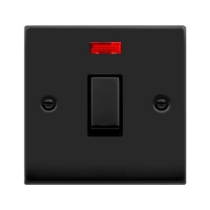 Click VPMB723BK Deco Matt Black 20A DP Switch With Neon, Ingot Switch & Black Inserts