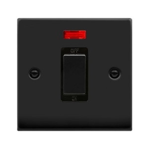 Click VPMB501BK Deco Matt Black 45A DP Switch With Neon, Ingot Switch & Black Inserts
