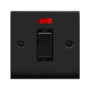 Click VPMB501BK Deco Matt Black 45A DP Switch With Neon, Ingot Switch & Black Inserts Click VPMB501BK Deco Matt Black 45A DP Switch With Neon, Ingot Switch & Black Inserts