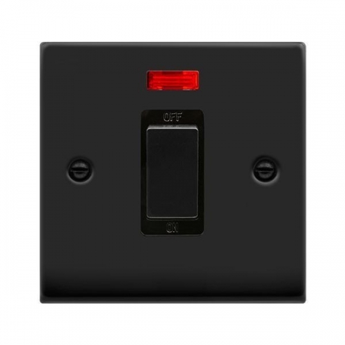 Click VPMB501BK Deco Matt Black 45A DP Switch With Neon, Ingot Switch & Black Inserts