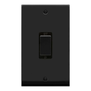 Click VPMB502BK Deco Matt Black 45A DP Switch With Ingot Switch & Black Inserts On Large Vertical Plate
