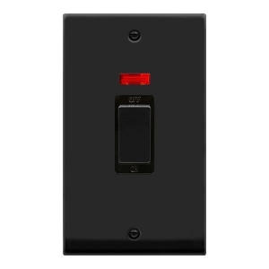 Click VPMB503BK Deco Matt Black 45A DP Switch With Neon, Ingot Switch & Black Inserts On Large Vertical Plate