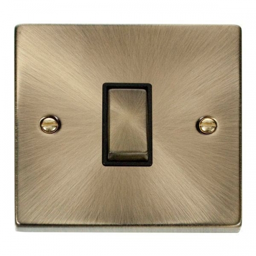 Click VPAB411BK Deco Antique Brass 1 Gang 2 Way 10Ax Plateswitch With Ingot Switch & Black Inserts
