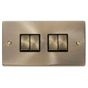 Click VPAB414BK Deco Antique Brass 4 Gang 2 Way 10Ax Plateswitch With Ingot Switches & Black Inserts