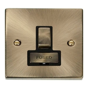 Click VPAB751BK Deco Antique Brass 13A DP Fused Switched Connection Unit With Ingot Switch & Black Inserts