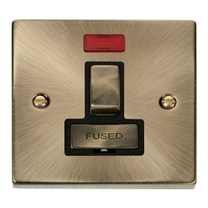 Click VPAB752BK Deco Antique Brass 13A DP Fused Switched Connection Unit With Neon, Ingot Switch & Black Inserts