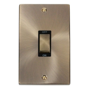 Click VPAB502BK Deco Antique Brass 45A DP Switch With Ingot Switch & Black Inserts On Large Vertical Plate