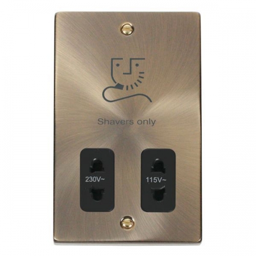 Click VPAB100BK Deco Antique Brass 115/230V Dual Voltage Shaver Socket With Black Inserts