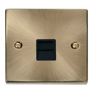 Click VPAB125BK Deco Antique Brass Single Secondary Telephone Outlet With Black Inserts