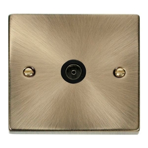 Click VPAB065BK Deco Antique Brass Single Non-Isolated TV/Co-Axial Outlet With Black Inserts