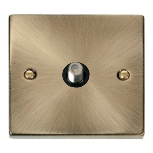 Click VPAB156BK Deco Antique Brass Single Non-Isolated F-Type Satellite Outlet With Black Inserts