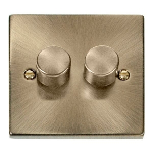 Click VPAB162 Deco Antique Brass 2 Gang 2 Way 100W Dimmer Switch (Trailing Edge) for LED Lamps