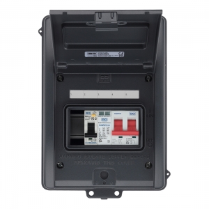 BG Electrical CFEV5RDA IP65 EV Consumer Unit With 100A Switch Isolator, 1 x Type 2 SPD & 1 x 40A 30mA DP Type A RCBO Grey
