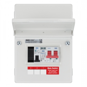 BG Electrical CFUEV6 IP20 EV Consumer Unit With 100A Switch Isolator, 1 x Type 2 SPD & 1 x 40A Type B Curve MCB White