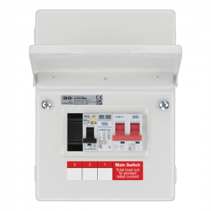 BG Electrical CFUEV5RDA IP20 EV Consumer Unit With 100A Switch Isolator, 1 x Type 2 SPD & 1 x 40A 30mA DP Type A RCBO White