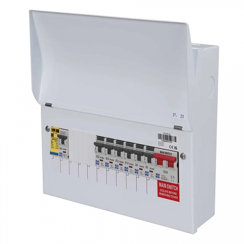 Lewden PRO-PR10S 9+1 Way Pre-Populated Surge Protected Switch Isolator Consumer Unit With 2x6A + 1x16A + 3x32A RCBOs, SRG1VCU-KIT SPD & 3 Black Modules