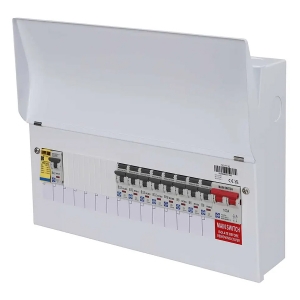 Lewden PRO-PR14S 13+1 Way Pre-Populated Surge Protected Switch Isolator Consumer Unit With 3x6A + 1x16A + 4x32A RCBOs, SRG1VCU-KIT SPD & 5 Black Modules
