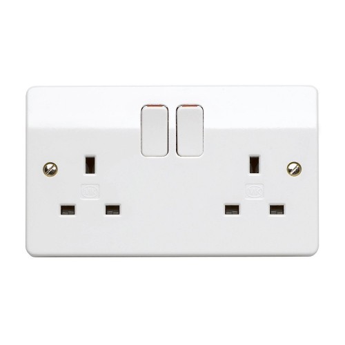 MK Electric K2747WHI-PACK Logic Plus PACK OF 5 White Moulded 2 Gang Double Pole Switched Socket 13A