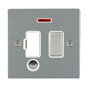 Hamilton Litestat 84SPNCSS-W Sheer Satin Steel Flatplate Screwed Double Pole Fused Connection Unit With Neon, Front Flex Outlet & White Insert 13A