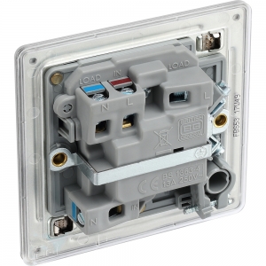 BG Electrical FBS53 Flatplate Brushed Steel Screwless Double Pole Switched Fused Connection Unit With Neon & Front Flex Outlet 13A