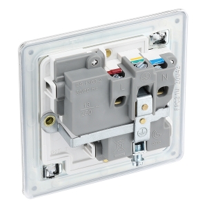 BG Electrical FPC21W Flatplate Polished Chrome Screwless 1 Gang Switched Socket With White Insert & Dual Earth 13A