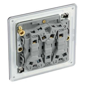 BG Electrical FBN43 Flatplate Black Nickel Screwless 3 Gang 2 Way Plateswitch 20A 16Ax