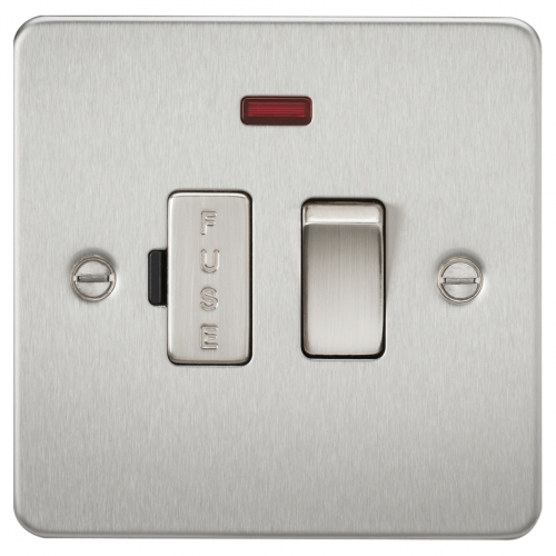 Knightsbridge FP6300NBC Brushed Chrome Flat Plate 13A Switched Fused Connection Unit With Neon