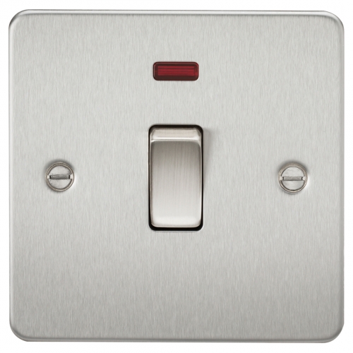 Knightsbridge FP8341NBC Brushed Chrome Flat Plate 20A DP Control Switch With Neon