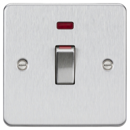 Knightsbridge FP81MNBC Brushed Chrome Flat Plate 45A DP Contol Switch With Neon