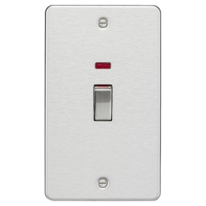 Knightsbridge FP82MNBC Brushed Chrome Flat Plate 45A DP Contol Switch With Neon On Large Vertical Plate