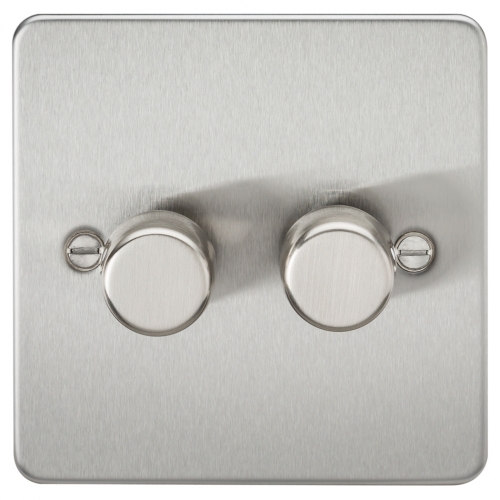 Knightsbridge FP2192BC Brushed Chrome Flat Plate 2 Gang 2 Way Intelligent Dimmer 10-200W Incandescent | 5-150W LED