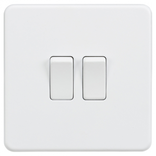 Knightsbridge SF3000MW Matt White Screwless Flat Plate 10Ax 2 Gang 2 Way Plateswitch