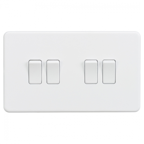 Knightsbridge SF4100MW Matt White Screwless Flat Plate 10Ax 4 Gang 2 Way Plateswitch