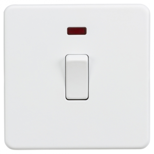 Knightsbridge SF8341NMW Matt White Screwless Flat Plate 20A DP Control Switch With Neon