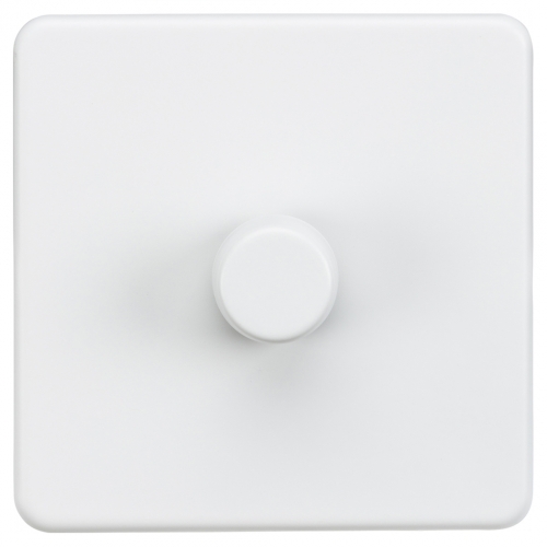 Knightsbridge SF2191MW Matt White Screwless Flat Plate 1 Gang 2 Way Intelligent Dimmer 10-200W Incandescent | 5-150W LED