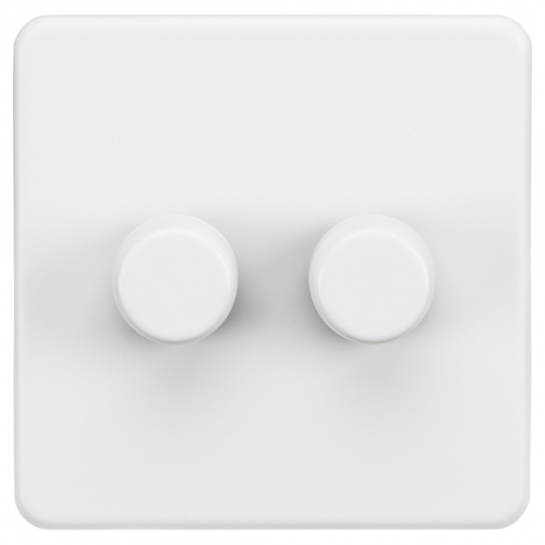 Knightsbridge SF2192MW Matt White Screwless Flat Plate 2 Gang 2 Way Intelligent Dimmer 10-200W Incandescent | 5-150W LED