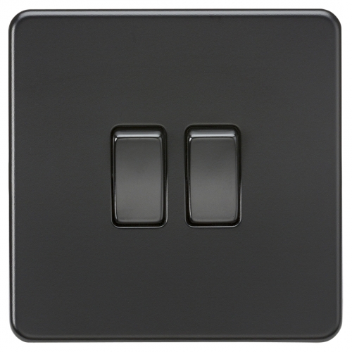 Knightsbridge SF3000MBB Matt Black Screwless Flat Plate 10Ax 2 Gang 2 Way Plateswitch With Black Inserts + Rockers