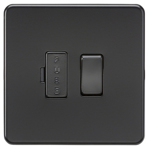 Knightsbridge SF6300MBB Matt Black Screwless Flat Plate 13A Switched Fused Connection Unit With Black Insert + Rocker
