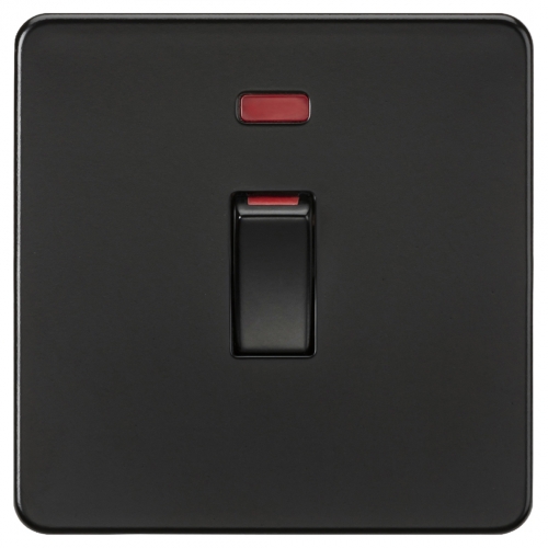 Knightsbridge SF81MNMBB Matt Black Screwless Flat Plate 45A DP Contol Switch With Neon & Black Insert + Rocker