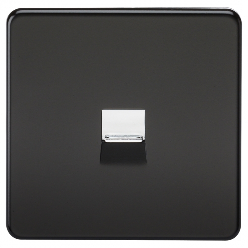 Knightsbridge SF7300MB Matt Black Screwless Flat Plate Single BT Phone Master Socket With Chrome Insert
