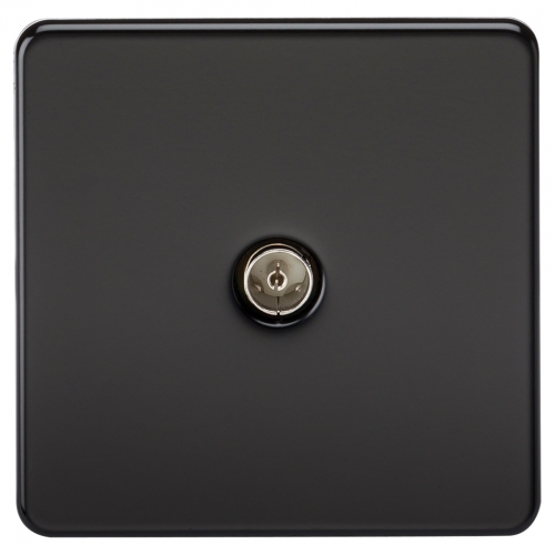 Knightsbridge SF0100MB Matt Black Screwless Flat Plate Single TV/FM Co-Axial Socket - Non-Isolated With Black Insert