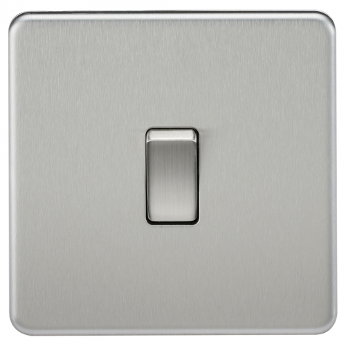 Knightsbridge SF2000BC Brushed Chrome Screwless Flat Plate 10Ax 1 Gang 2 Way Plateswitch