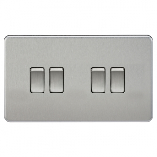 Knightsbridge SF4100BC Brushed Chrome Screwless Flat Plate 10Ax 4 Gang 2 Way Plateswitch