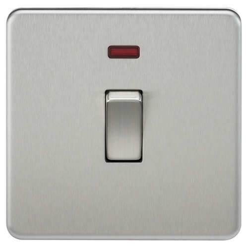 Knightsbridge SF8341NBC Brushed Chrome Screwless Flat Plate 20A DP Control Switch With Neon